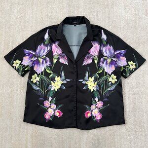 Express Short Sleeve Floral Button Up Boxy Blouse Top S